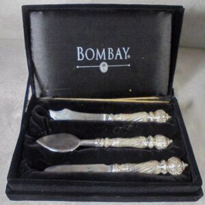 Vintage Bombay Silverware Box 3 Piece Silver Serving Piece Set Velvet Case